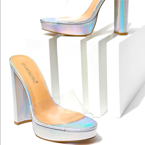 Shoe Dazzle Shoes - Kier Platform Block High Heel NEW 8.5 Iridescent